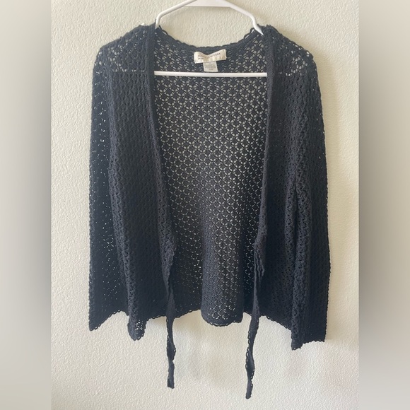 Jones New York black knit stitched cropped cardigan sweater - Picture 1 of 3